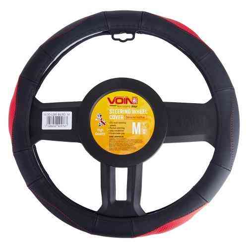 Чохол на кермо VLOD-L285 M чорний-червоний, перфорована шкіра, БО Харків