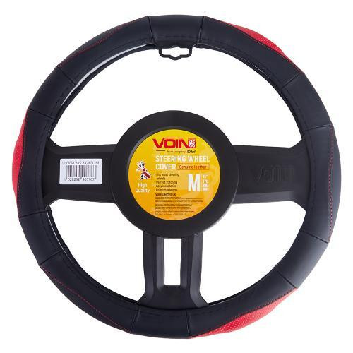 Чохол на кермо VLOD-L285 M чорний-червоний, перфорована шкіра, БО Харків - фото 1