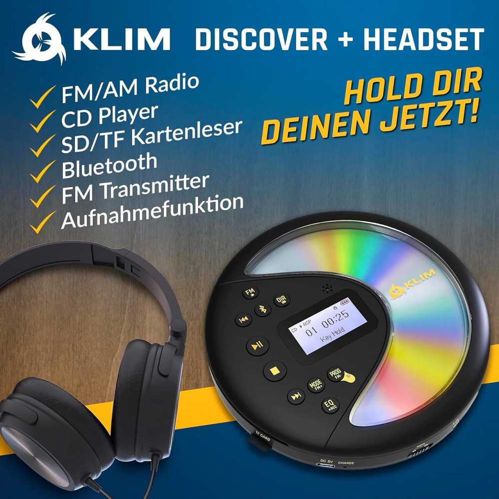 CD проигрыватель Walkman KLIM Discover с прочным аккумулятором + FM-радио + совместимый MP3 CD-проигрыватель + SD-карта Днепр - изображение 3