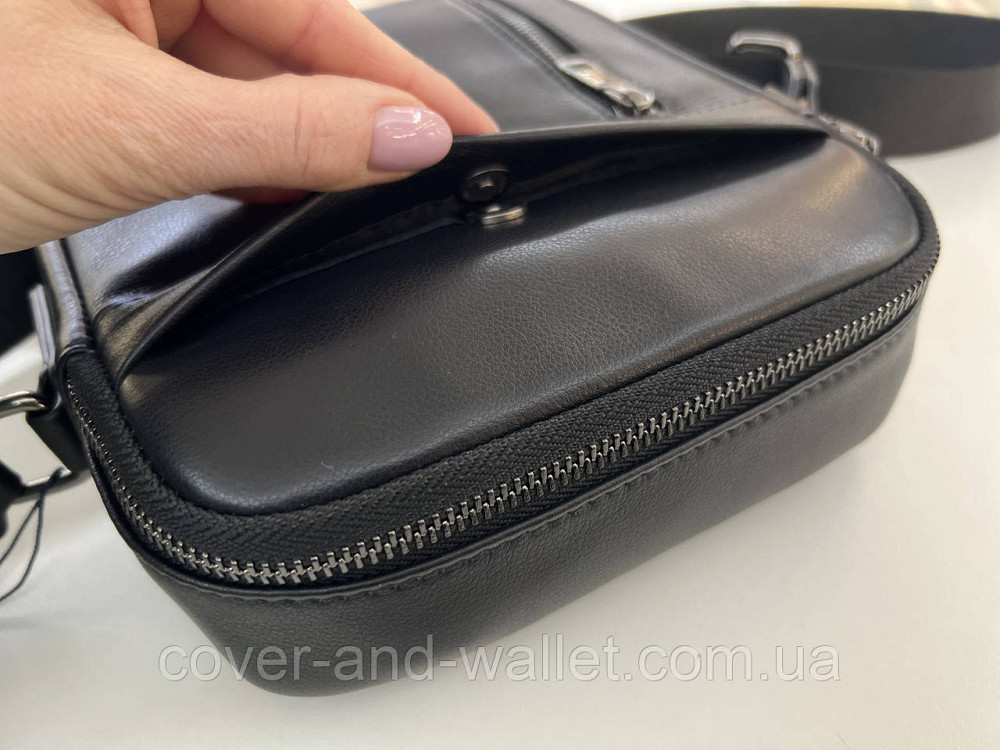 Стильная мужская кожаная сумка через плечо среднего размера (черная) ST 2301 Киев - изображение 5