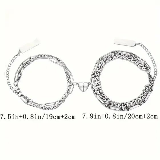 Парные браслеты из нержавеющей стали с подвеской-сердцем Киев