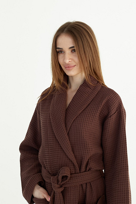 Женский вафельный халат Ideal Textile длинный Коричневый (56860624) 3XL Черновцы - изображение 4