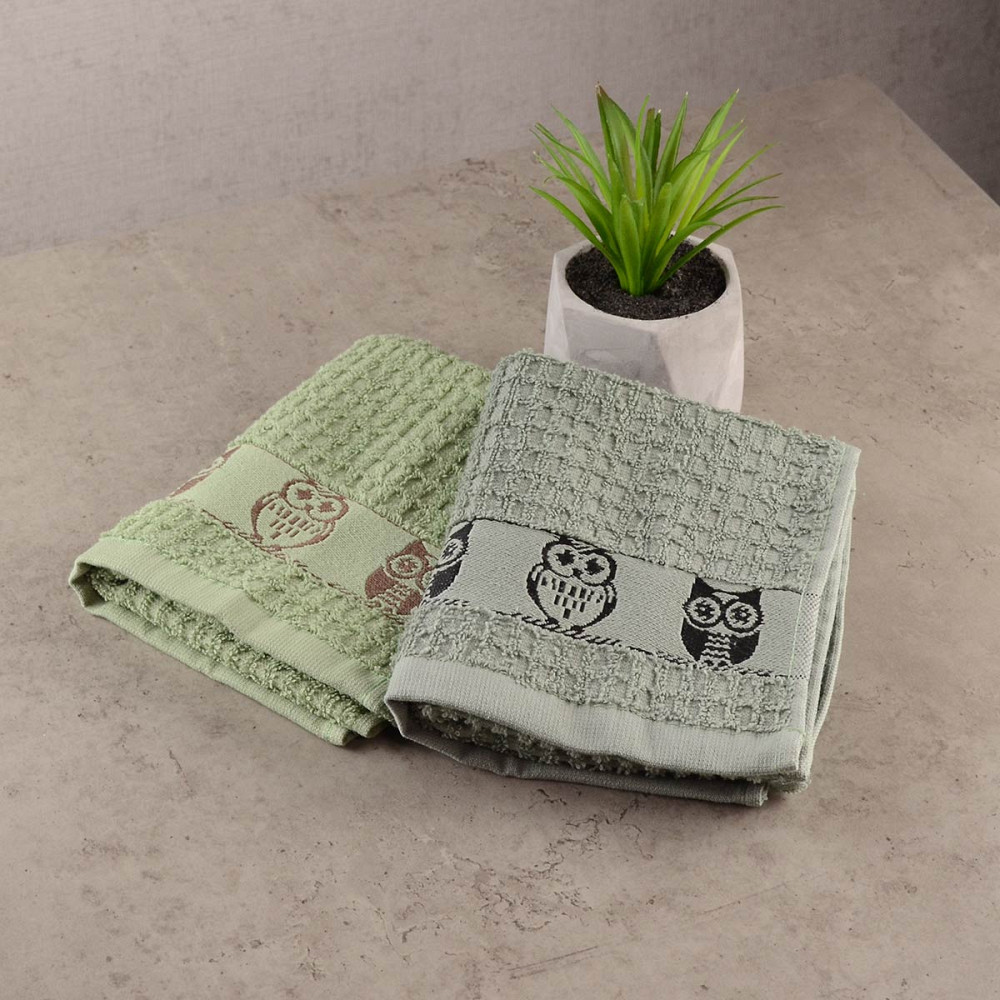 Набір кухонних махрових рушників 2шт GM Textile 30x50см, 30x50см Sova 400г / м2 (Зелений) Суми - фото 1