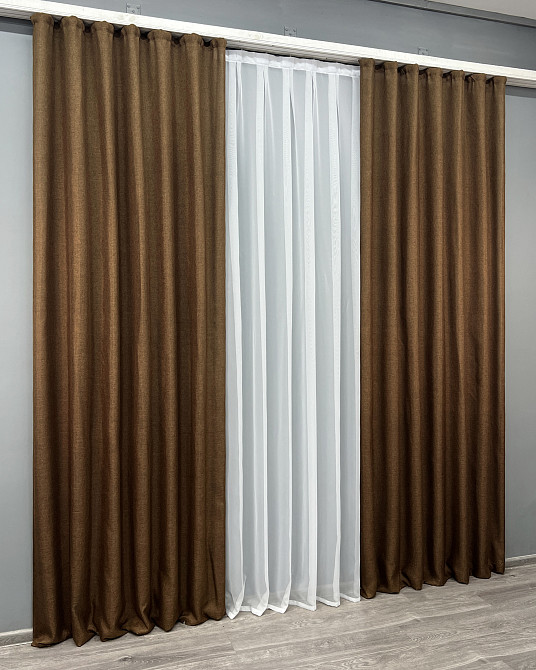 Комплект готовых штор VR-Textil Лен Мешковина № 1922ш Коричневый 150х270 см 2 шт (33-0988) Киев - изображение 4