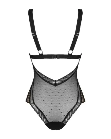 Мереживне боді з декольте Obsessive Estiqua teddy M/L, чорне, широкі лямки Львов