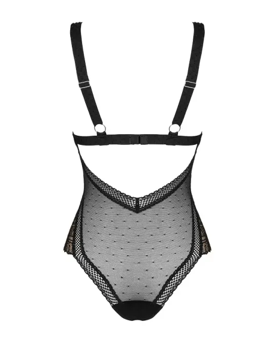 Мереживне боді з декольте Obsessive Estiqua teddy M/L, чорне, широкі лямки Львов - изображение 6