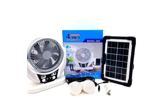 Вентилятор портативный 4в1 (6", солнечная панель, 2 LED лампы, 2 скорости, 6Вт, USB, 3.2V/4000 мАч) Коломыя