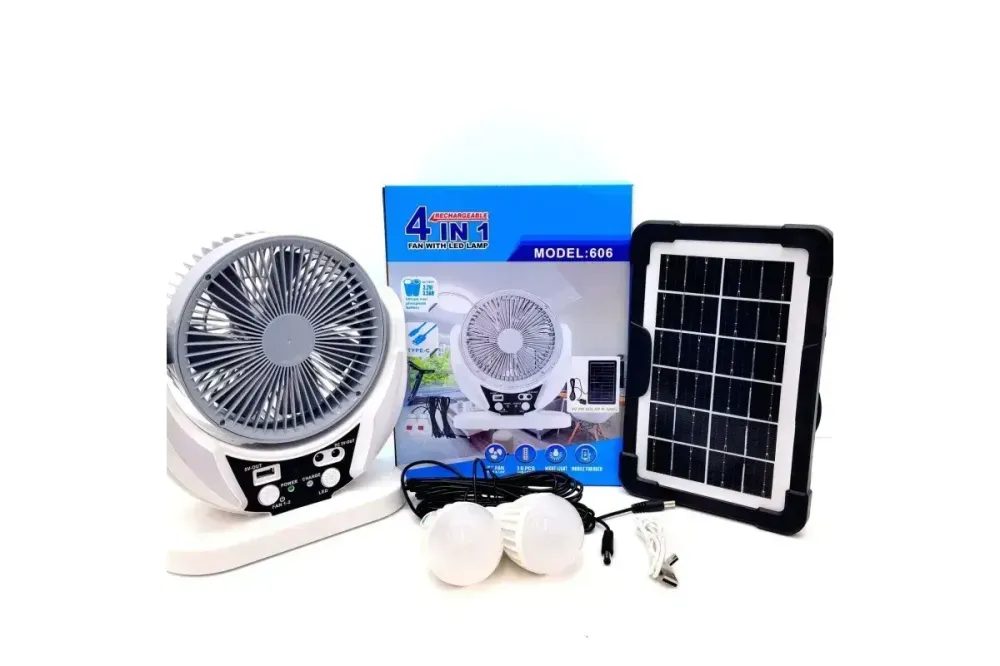 Вентилятор портативный 4в1 (6", солнечная панель, 2 LED лампы, 2 скорости, 6Вт, USB, 3.2V/4000 мАч) Коломия - фото 1