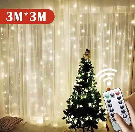 Світлодіодна гірлянда штора роса 3х3 м 300 led з USB і пультом керування (Теплий білий) Смела