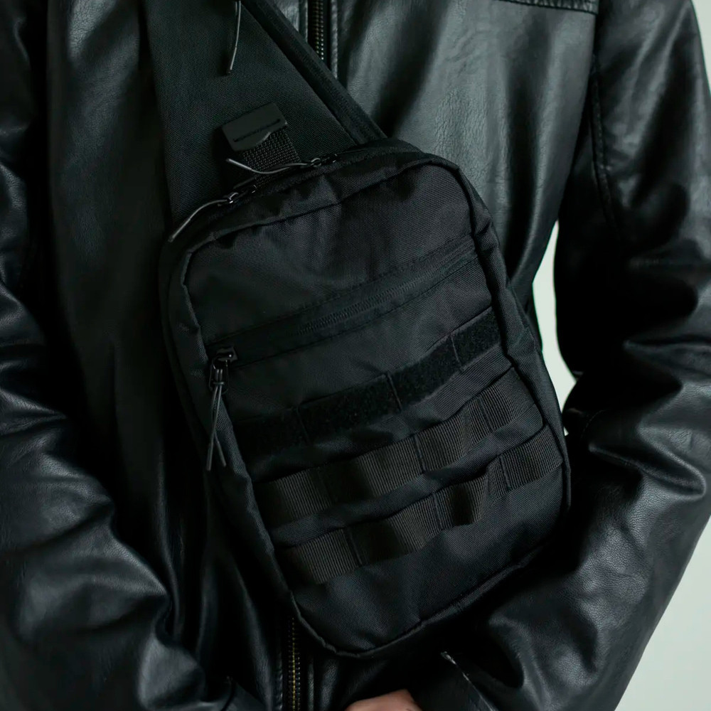 Чоловіча сумка-слінг з кордури на одне плече чорна Idea Нагрудна чоловіча сумка слінг чорна Київ - фото 3