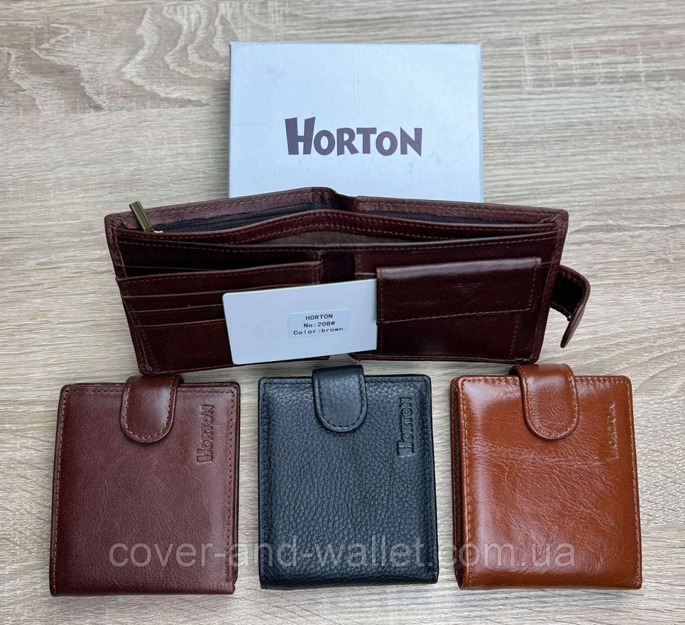 Классический мужской кожаный портмоне двойного сложения коричневого цвета Horton Киев - изображение 8