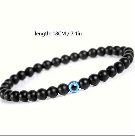 Браслет из оникса 6 мм со вставкой Назар – чёрный браслет-оберег Киев