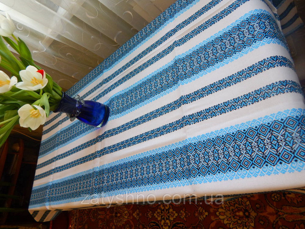Вышитая скатерть голубая Киев - изображение 6