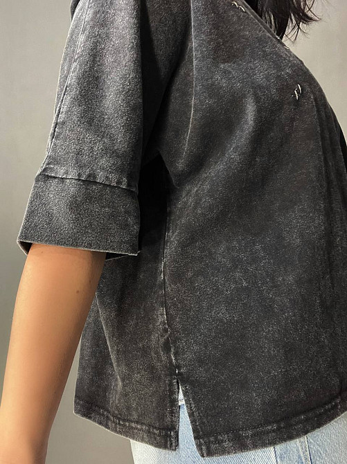 Футболка женская A-N 26028 тай-дай оверсайз с вышивкой, черный, one size Киев - изображение 16