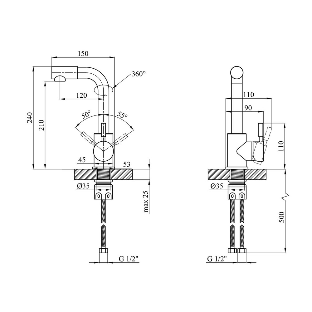 Змішувач для раковини Kroner KRP Edelstahl Klassisch - ESG012 сатин Київ - фото 2