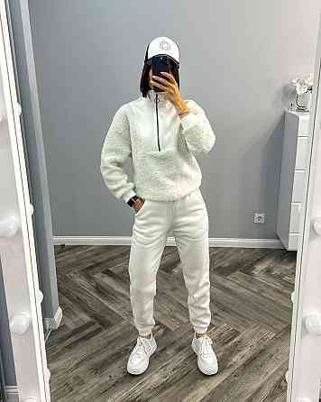 Женский стильный и удобный костюм двойка тринитка на флисе, трикотаж «Барашек» Молочный, 46/48 Одесса