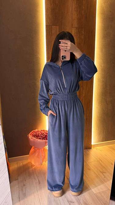 Жіночий стильний повсякденний комбінезон велюр плюш Джинс, 44/46 Одеса - фото 6