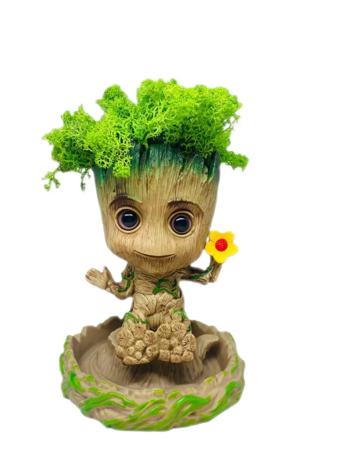 Горщик Грут Groot G8 Малюк з квіткою + стабілізований мох (Зелений) Вінниця - фото 7
