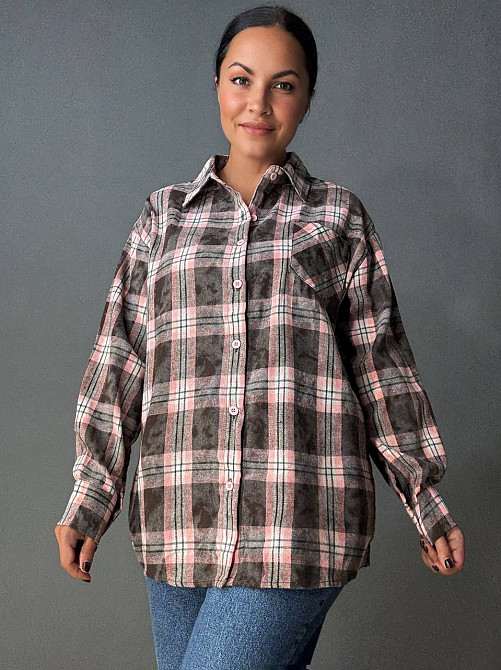 Сорочка жіноча YZY 7765 в клітинку оверсайз широка варена, коричневий, one size Київ - фото 6