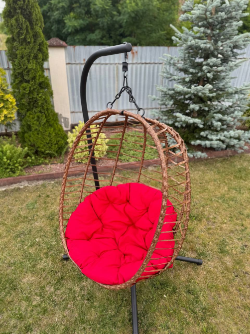 Підвісне садове крісло гойдалка (кокон / гніздо) SAN VITO з м'якою червоною подушкою, Коричневий Київ - фото 10
