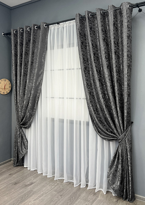 Комплект штор на люверсах VR-Textil Лен мрамор Pavliani ХО № 1267ш Серо-коричневый 150х250 см 2 шт (37-0100) Киев - изображение 13
