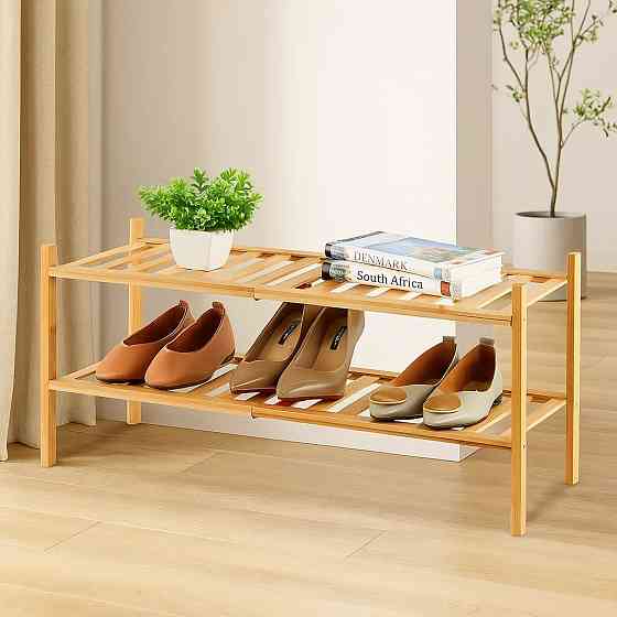 Полка для обуви деревянная для дома в гардероб или прихожую, двухъярусная напольная этажёрка Каменец-Подольский