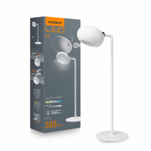 Лампа настільна LED 3W 3000-5500K 220V з акумулятором білий VLE-TF18W Videx Житомир - изображение 9