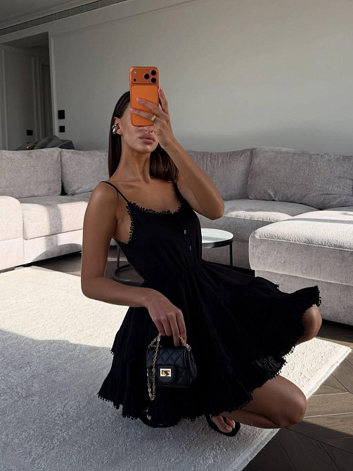 Женское стильное, романтичное мини платье из льна Черный, 46/48 Одесса - изображение 8