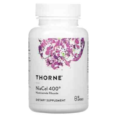 Вітамін Thorne Research Нікотинамід Рибозид, 415 мг, Nicotinamide Riboside, NiaCel 400, 60 капсул (THR-01208) Вінниця