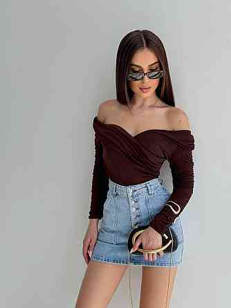 Женский романтичный боди с открытыми плечами трикотаж масло Шоколад Одесса