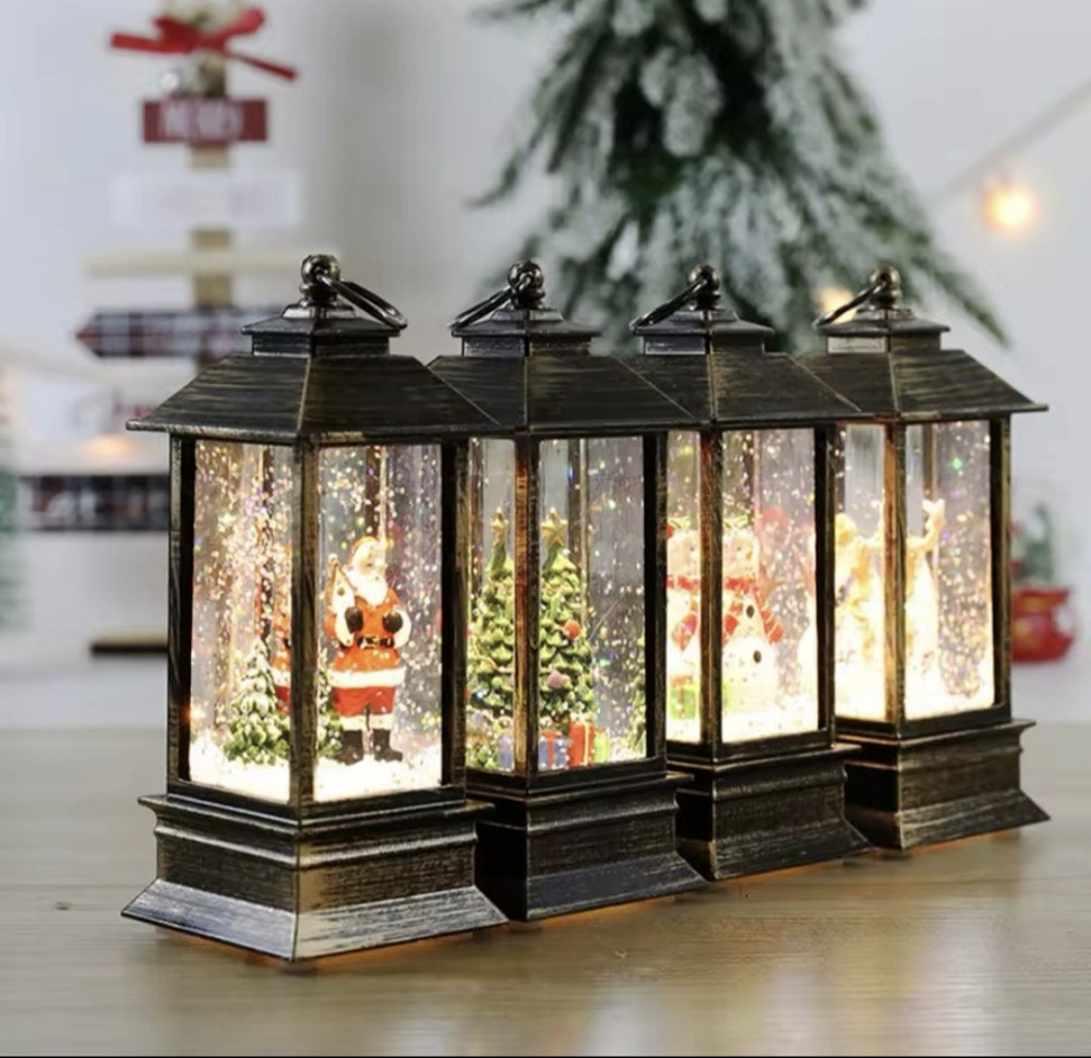 Новорічний LED ліхтар на батарейках з блискітками 