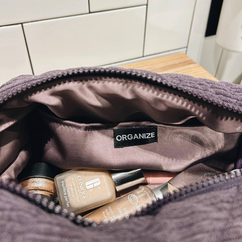 Большая женская вельветовая косметичка 24x13x13 см (Фиолетовый) Сумы - изображение 3