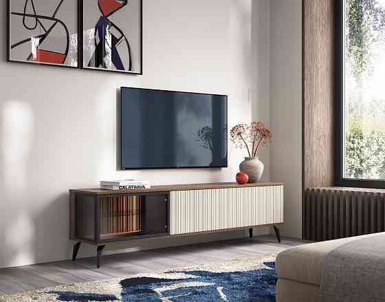 Тумба под ТВ с подсветкой Вичи / Vici RTV180 3-дверная Орех/кашемир Perfect Home Польша (PFH-091295) Днепр