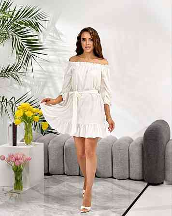 Жіноче легке романтичне мініплаття з льону. Молочний, 46/48 Одеса