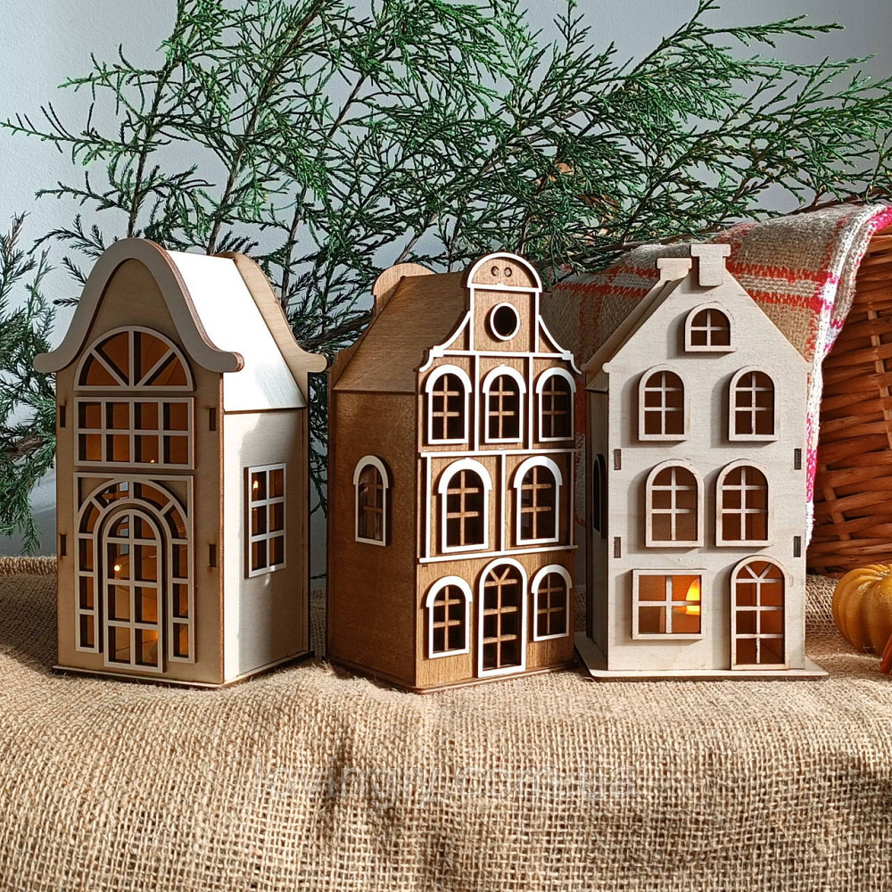 Набор из трех декоративных домиков оснащен LED подсветкой 22см. Ирпень - изображение 1