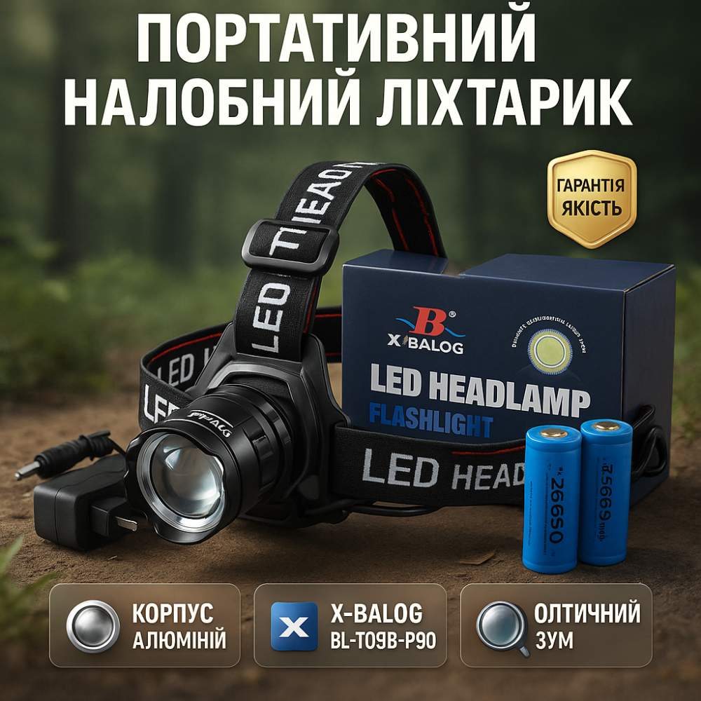 Акумуляторний ліхтар на голову із зарядним пристроєм X-Balog BL-T09B-P90, Ліхтарик налобний потужний BC-64 Львів - фото 16