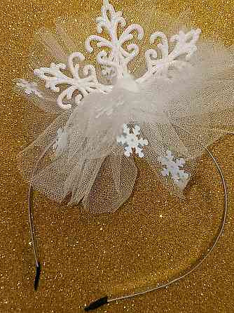 Обруч на новый год снежинка белая с фатином one size ручная работа белый Киев