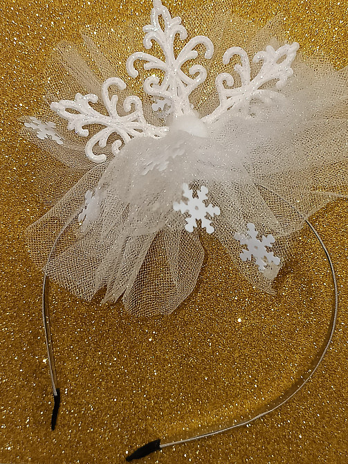Обруч на новый год снежинка белая с фатином one size ручная работа белый Киев - изображение 1