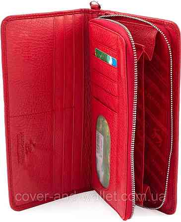 Бордовый кожаный женский кошелек клатч на молнии и магнитах MC Черный Киев