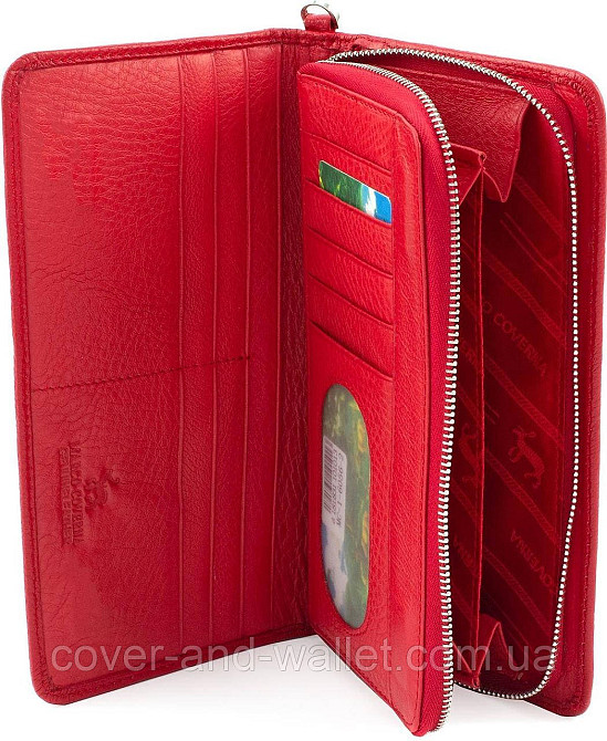 Бордовый кожаный женский кошелек клатч на молнии и магнитах MC Черный Киев - изображение 5