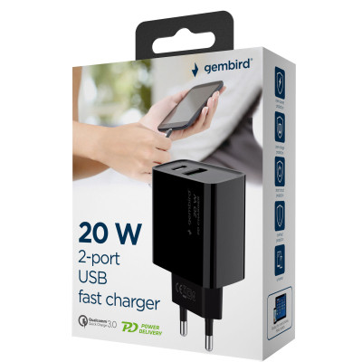 Зарядний пристрій Gembird 1xUSB-A + 1 Type-C (PD20Вт + QC3.0 18Вт) black (TA-UC-PDQC20-01-BK) Вінниця - фото 6