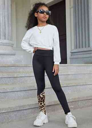 Детские лосины для девочки с леопардовой вставкой микродайвинг 128/134 Одесса