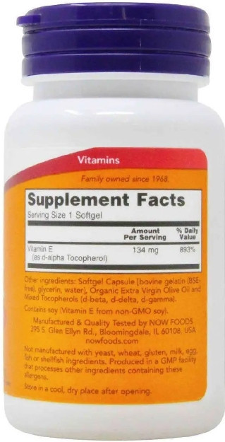 Витамин Е NOW Vitamin E-200 D-Alpha Tocopheryl - 100 softgels Киев - изображение 2