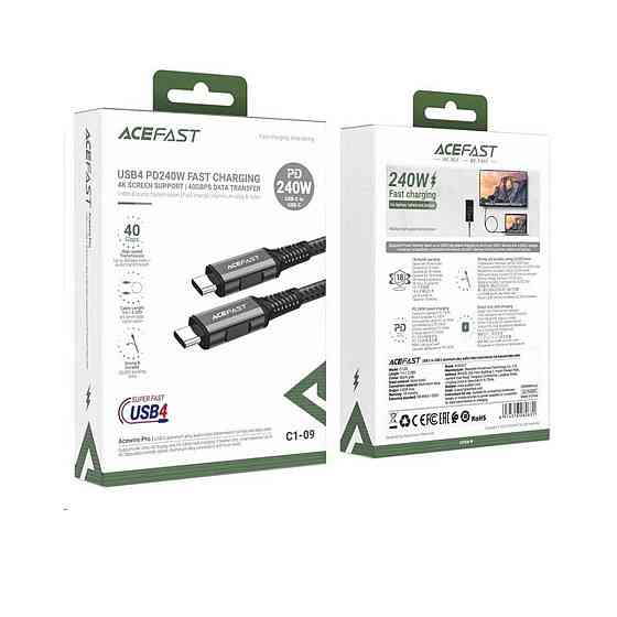 Кабель ACEFAST C1-09 USB-C - USB-C aluminum alloy audio/video transmission full-featured data cable Black Одесса