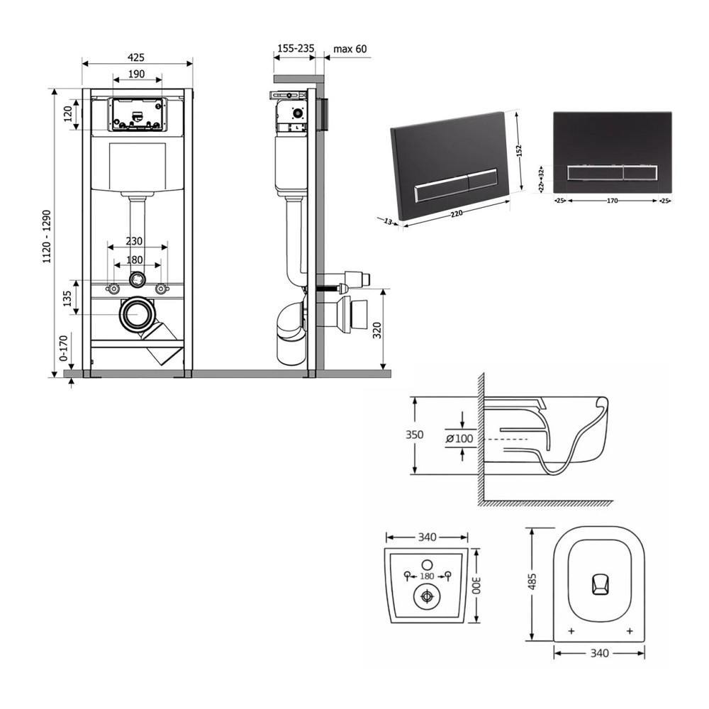 Готове рішення Qtap для ванної кімнати: підвісний унітаз Gemini Ultra Quiet 485×340×350+ комплект інсталяції Nest 4в1 (лінійна Київ - фото 2