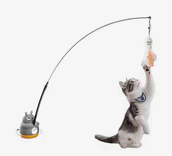 Интерактивная игрушка котик на палочке рыбка с колокольчиком 70 см разноцветный Киев