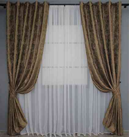 Комплект штор на люверсах VR-Textil Жаккард Sultan YL № 1203ш Коричневый 150х250 см 2 шт (37-0060) Киев