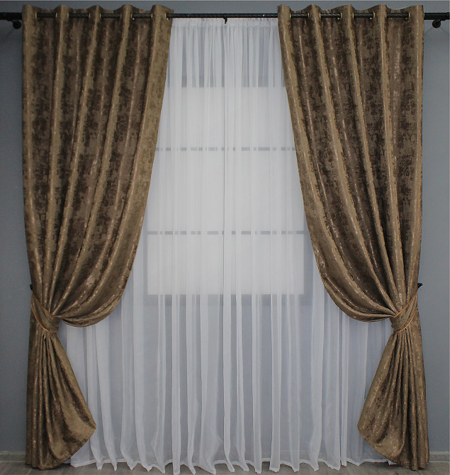 Комплект штор на люверсах VR-Textil Жаккард Sultan YL № 1203ш Коричневый 150х250 см 2 шт (37-0060) Киев - изображение 2