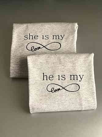 Парні футболки для хлопця та дівчини — Сірі. She is my \ he is my Чернівці