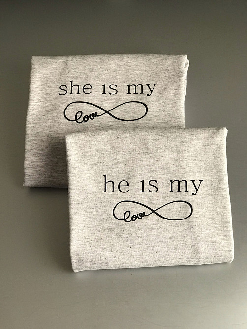 Парні футболки для хлопця та дівчини — Сірі. She is my \ he is my Чернівці - фото 1
